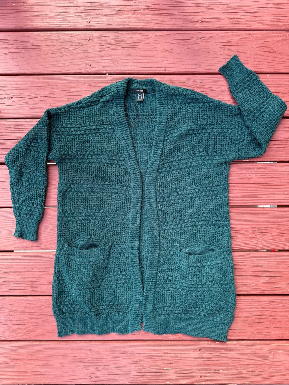 Forever 21 Deep Teal Open-Front Knit Cardigan